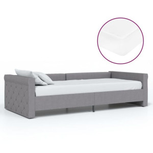 Łóżko dzienne z materacem i USB, jasnoszara tkanina, 90x200 cm