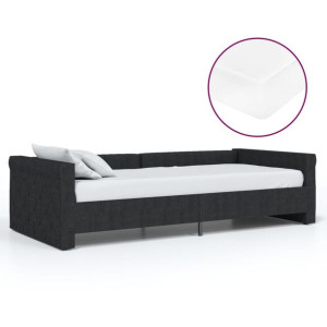 Łóżko dzienne z materacem i USB, czarne, tkanina, 90x200 cm