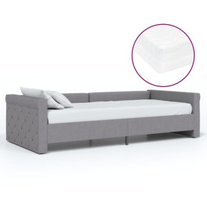 Łóżko dzienne z materacem i USB, jasnoszare, tkanina, 90x200 cm