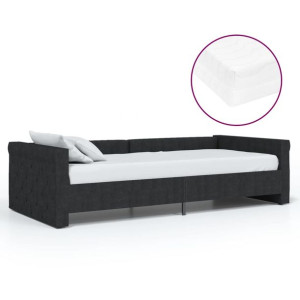 Łóżko dzienne z materacem i USB, czarne, tkanina, 90x200 cm