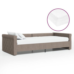 Łóżko dzienne z materacem i USB, tkanina taupe, 90x200 cm