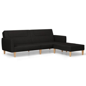 2-osobowa sofa z podnóżkiem, czarna, tapicerowana tkaniną