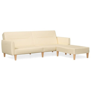 2-osobowa sofa z podnóżkiem, kremowa, tapicerowana tkaniną