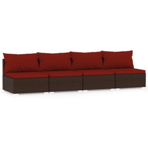 4-osobowa sofa ogrodowa z poduszkami, polirattan, brązowa