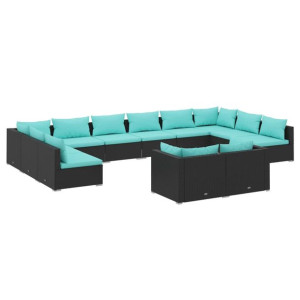 12-cz. zestaw mebli do ogrodu, z poduszkami, rattan PE, czarny