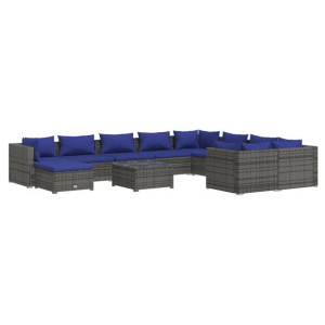 11-cz. zestaw wypoczynkowy do ogrodu, poduszki, szary rattan PE