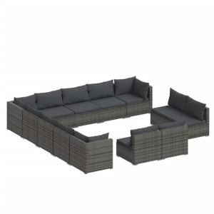 13-cz. zestaw mebli do ogrodu, poduszki, rattan PE, szary