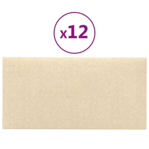 Panele ścienne, 12 szt., kremowe, 30x15 cm, tkanina, 0,54 m²