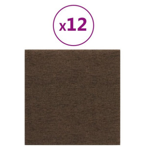 Panele ścienne, 12 szt., brązowe, 30x30 cm, tkanina, 1,08 m²