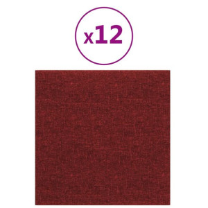 Panele ścienne, 12 szt., kolor wina, 30x30 cm, tkanina, 1,08 m²