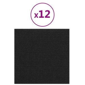Panele ścienne, 12 szt., czarne, 30x30 cm, tkanina, 1,08 m²