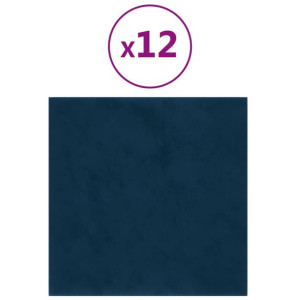 Panele ścienne, 12 szt., niebieskie, 30x30 cm, aksamit, 1,08 m²