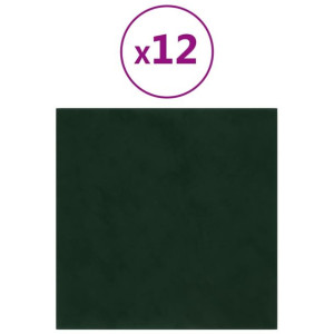 Panele ścienne, 12 szt, ciemnozielone, 30x30 cm, aksamit 1,08m²