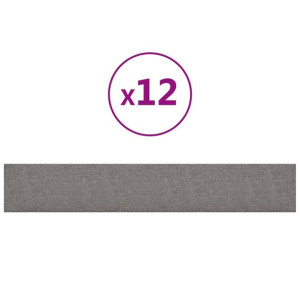 Panele ścienne, 12 szt., jasnoszare, 90x15 cm, tkanina, 1,62 m²