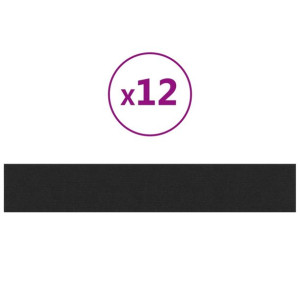 Panele ścienne, 12 szt., czarne, 90x15 cm, tkanina, 1,62 m²
