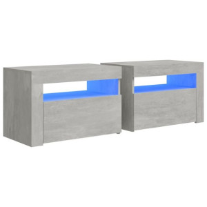 Szafki nocne z LED, 2 szt., szarość betonu, 60x35x40 cm