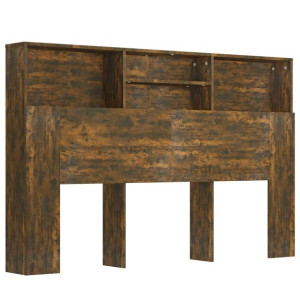 Wezgłowie łóżka z półkami, przydymiony dąb, 160x19x103,5 cm