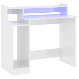 Biurko z podświetleniem LED, białe, wysoki połysk, 97x90x45 cm