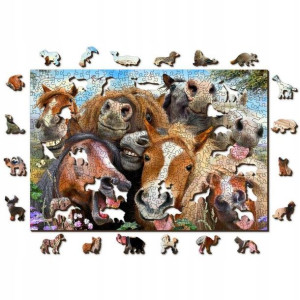 Drewniane Puzzle z figurkami – Wesołe Selfie-Konie
