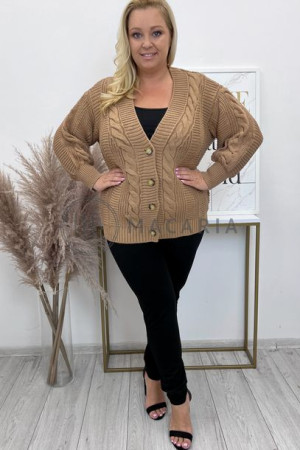 Krótki Sweter Kardigan Plus Size BADU II Beżowy UNI