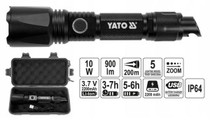 Latarka Aku. 10w 900lm 2200mah Zasięg:200m Zoom