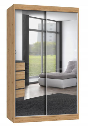 Szafa Przesuwna Iga 120 Cm Drzwi 2 Lustra Dąb Artisan