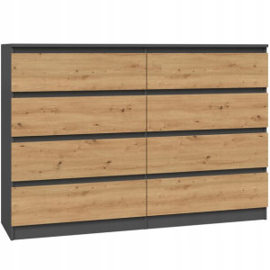 Komoda Malwa 8 Szuflad M8 140 - Antracyt / Dąb Artisan