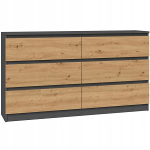 Komoda Malwa 6 Szuflad M6 140 - Antracyt / Dąb Artisan