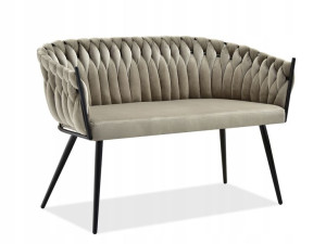 Welurowa Ławka Sofa Rosa Piaskowa Pleciona