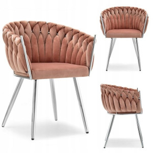 Stylowe Krzesło Do Salonu Rosa Pudrowy Róż Chrom
