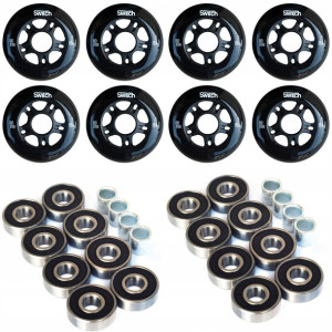 8x kółka czarne do rolek 80mm + 16x łożyska ABEC9