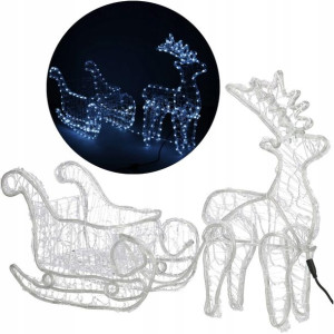 Renifer Led 150 cm świąteczny z saniami świetlna dekoracja do ogrodu biały