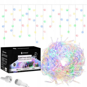 Kurtyna świetlna 500 led girlanda, lampki wewnętrzno-zewnętrzne sople multi