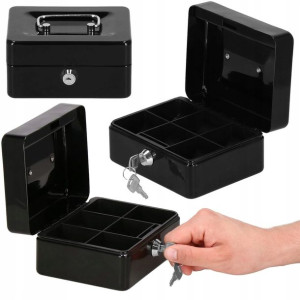 Kasetka na pieniądze 15x12x8 cm metalowy sejf pudełko czarne