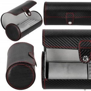 Szkatułka na zegarki czarna carbon organizer z 2 przegródkami
