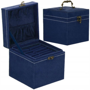 Szkatułka na biżuterię ekoskóra 12x12x12 cm granatowy, welurowy organizer z
