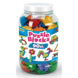Klocki puzzle w dużym słoiku 90 el.