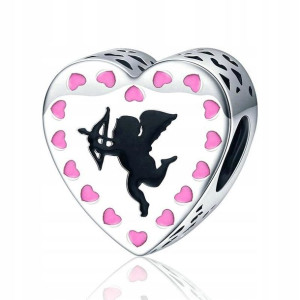 Zawieszka charms Serce z Amorem Srebrne Serce