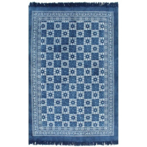 Dywan kilim bawełna 120x180cm niebieski ze wzorem