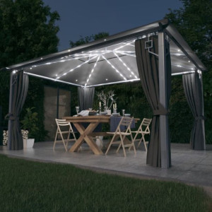 Altana z zasłonami i lampkami LED 4x3m antracyt aluminiowa