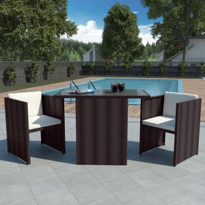 Zestaw bistro 3-cz. z poduszkami rattan PE brązowy
