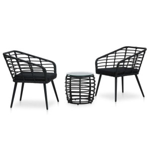 Zestaw bistro 3-cz. do ogrodu rattan PE czarny