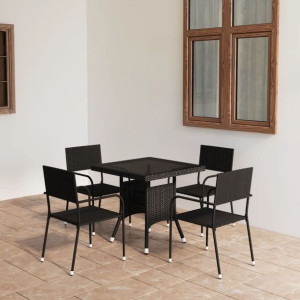 Zestaw ogrodowy 5-cz. rattan PE stal czarny