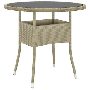 Stolik ogrodowy Ø80x75cm szkło hartowane i rattan PE beżowy