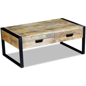 Stolik kawowy z 2 szufladami drewno mango 100x60x40cm