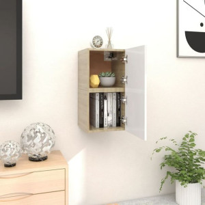 Szafki RTV wiszące 2 szt. biel i dąb sonoma 30.5x30x30cm