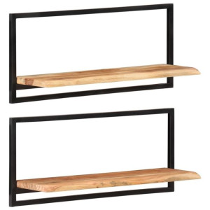 Półki ścienne 2 szt. 80x25x35cm lite drewno akacjowe i stal