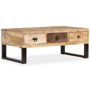 Stolik kawowy z 3 szufladami lite drewno mango 90x50x35cm
