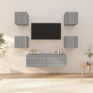 Szafki RTV wiszące 5 szt. szary dąb 30.5x30x30cm