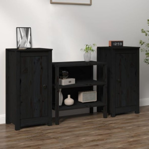 Szafki 2 szt. czarne 40x35x80cm lite drewno sosnowe